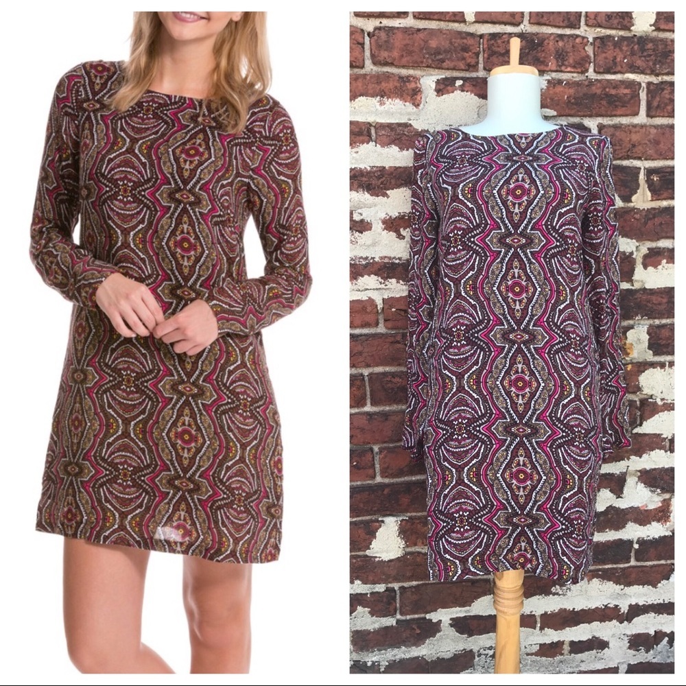 Prana M Pink‎ Paisley Print Long Sleeve Shift Dress
